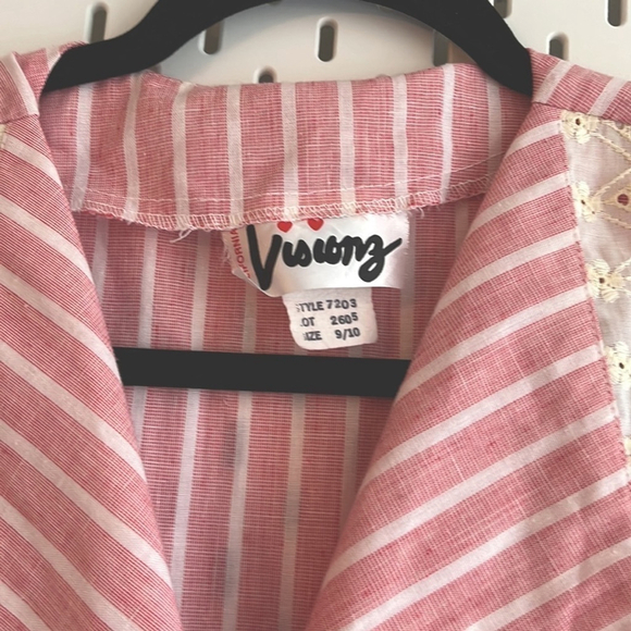 VINTAGE Red & White Stripe Midi Wrap Dress with Lace Collar Summer Dress Made US - Picture 5 of 8